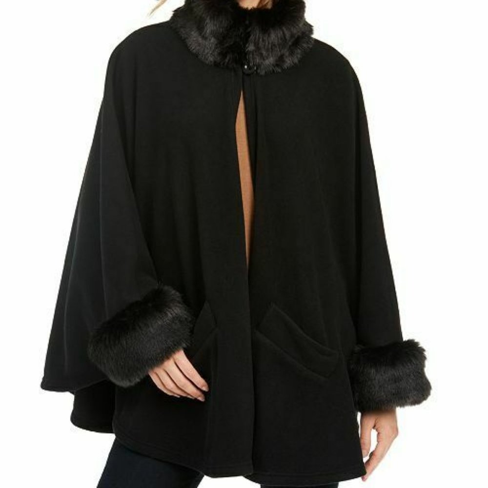 NWT Martha Stewart Faux Fur Fleece Cape Coat